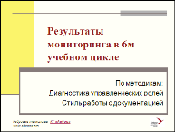Результаты мониторинга по методикам: Диагностика управленческих ролей, Стиль работы с документацией